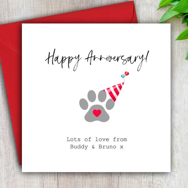 Anniversary Card From The Dog, Personalised Card From The Cat, Happy Anniversary, Card from Pet, Cute Dog Card for Him, For Her, Paw Print