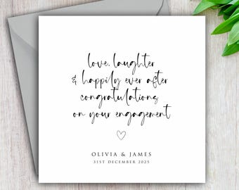 Personalised Engagement Card, Love Laughter and Happily Ever After, Congratulations On Your Engagement, Names Personalisation, Best Friends