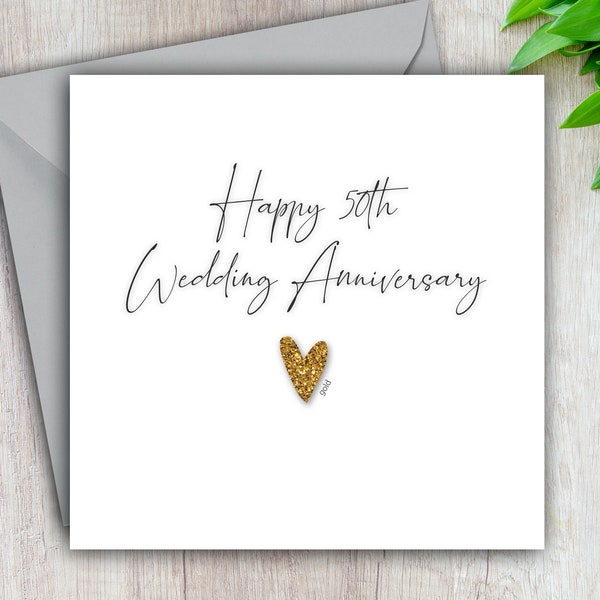 50th Anniversary Card, Golden Wedding Anniversary, Gold, Happy 50th Wedding Card, Card For Him, For Her, Couple, Friends, 50 Years Married