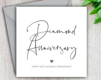 60th Anniversary Card, Diamond Wedding Anniversary, Happy 60th Wedding Anniversary, Sixty, Card For Him, For Her, Couple, 60 Years Married