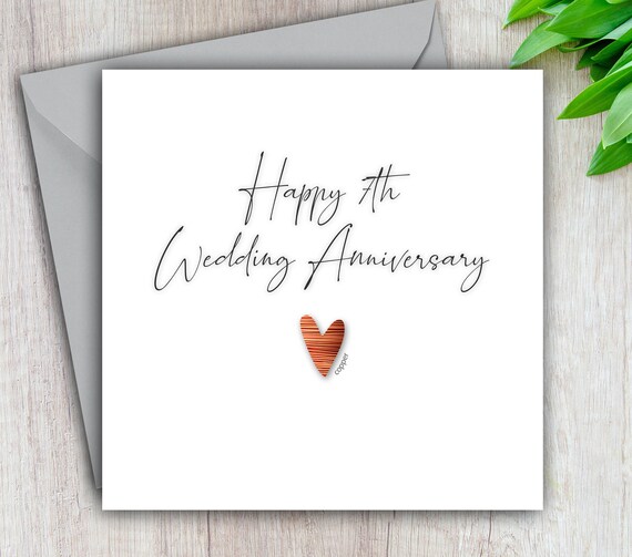 7th Anniversary Card, Copper Wedding Anniversary, Happy Seventh Wedding Anniversary, Card For Him, For Her, Couple, Friends, 7 Years Married