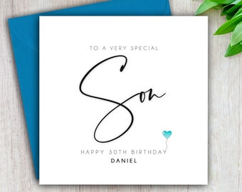 Personalised Son, Son Birthday Card, Special Son, Son in Law Card, Happy Birthday, Age Card For Him, Teenager, 15th, 18th, 21st, 30th, 40th