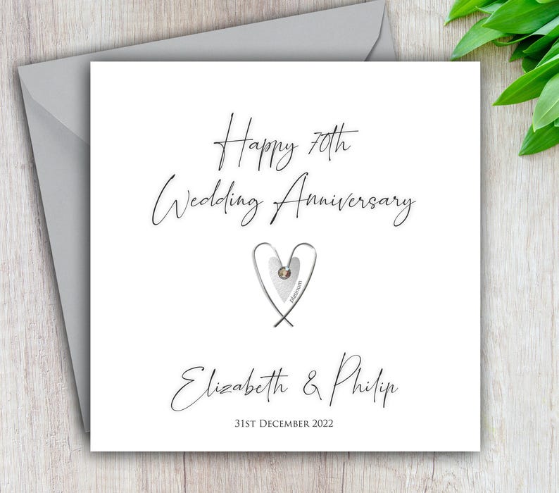 70th Anniversary Card, Platinum Wedding Anniversary, Wire Heart, 70th, Card For Him, For Her, Couple, Friends, Mum and Dad, 70 Years Married image 1