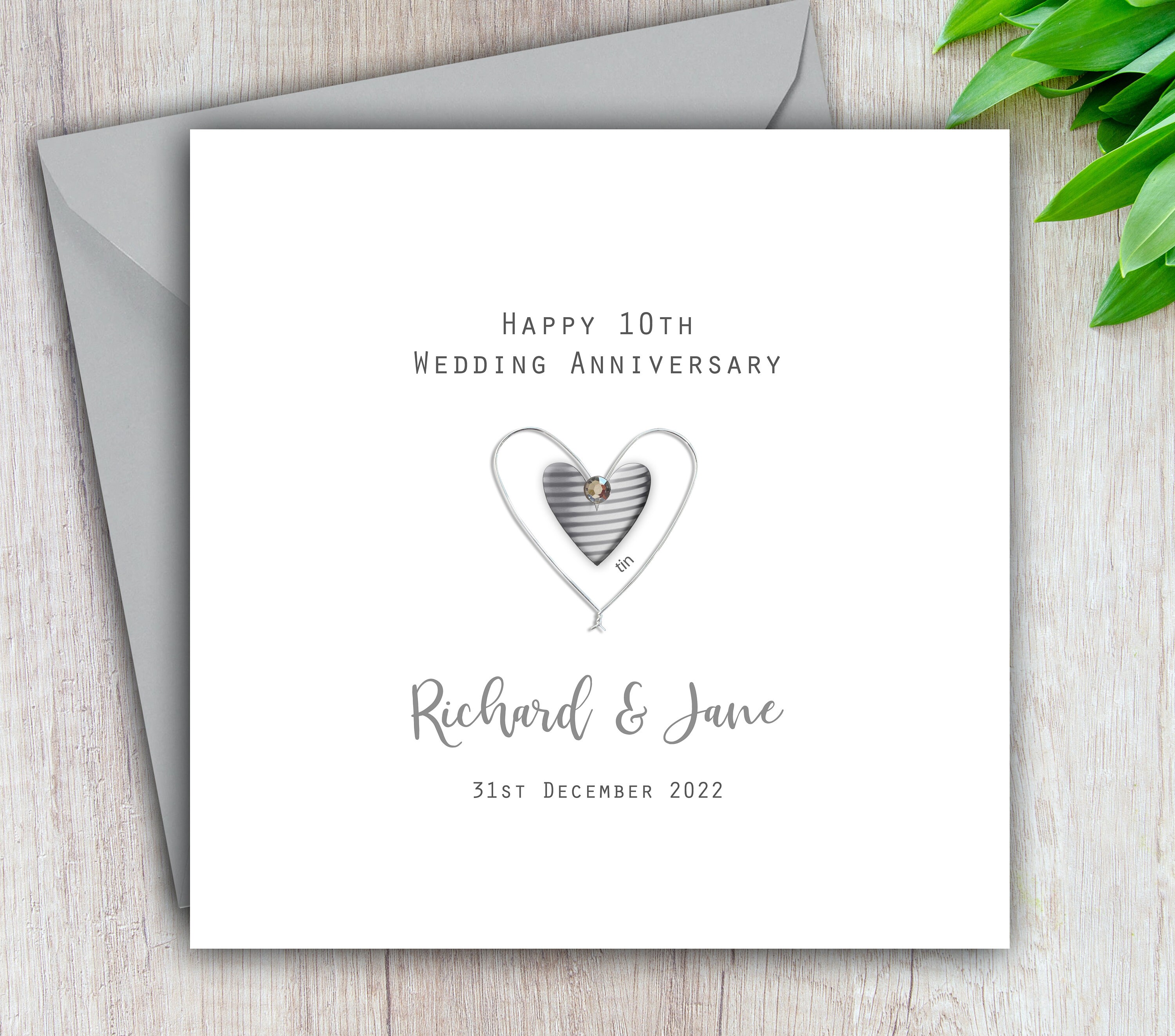 10th Wedding Anniversary Card Tin Personalised &amp; Handmade | Etsy UK
