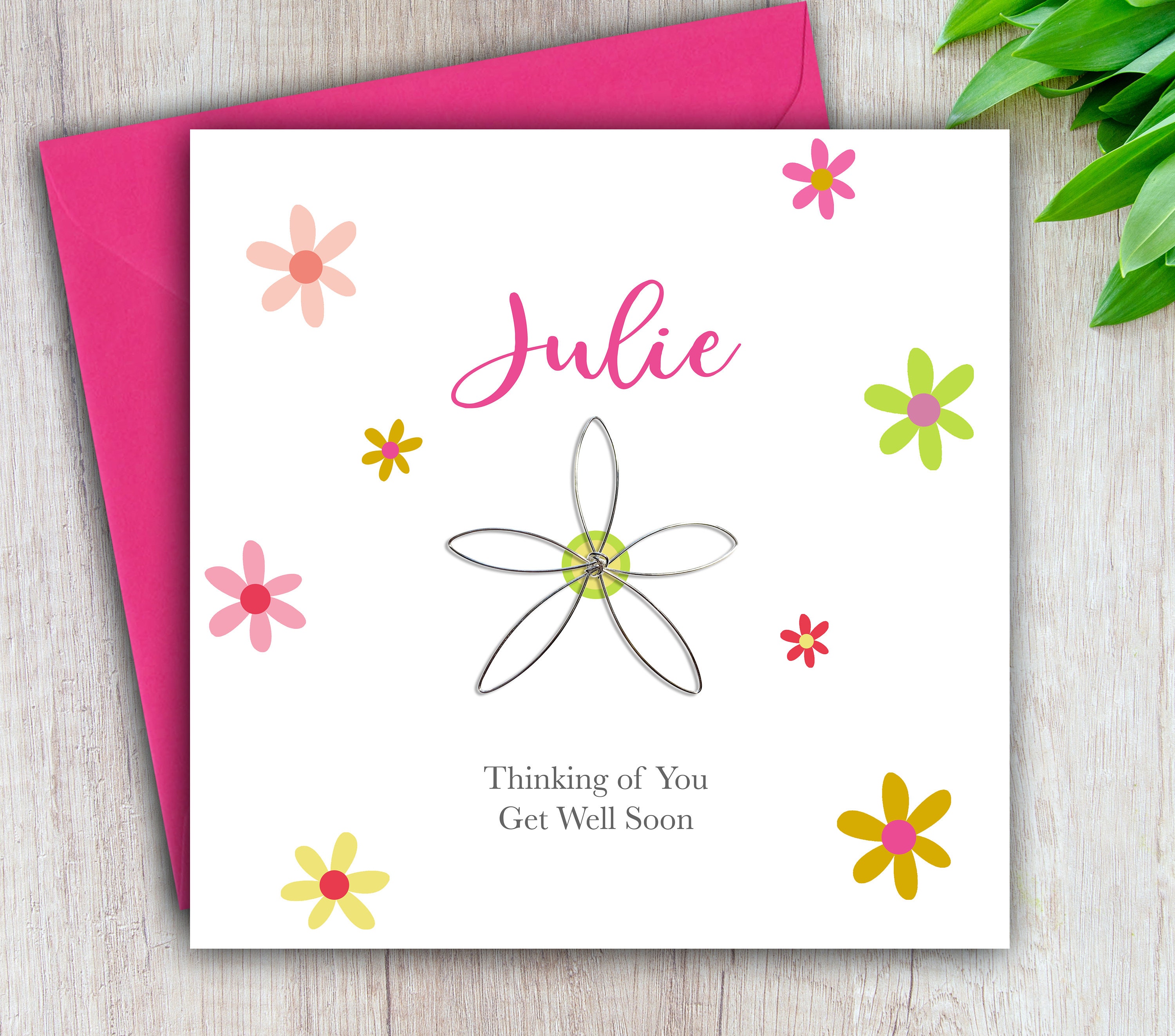 Get Well Soon Card, Silver Wire Flower Card, Thinking Of You, Feel Better  Soon, Illness, Hospital, Operation, Unwell, Personalised Handmade Intended For Get Well Soon Card Template