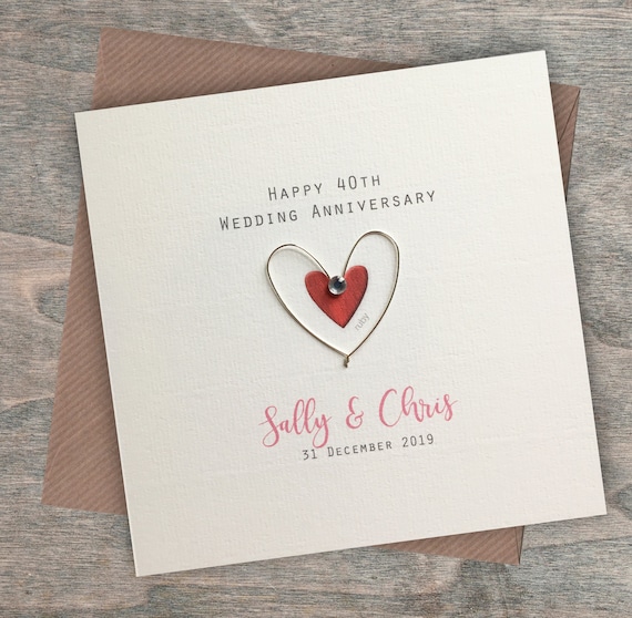 Ruby 40th Wedding Anniversary Card Personalised Handcrafted