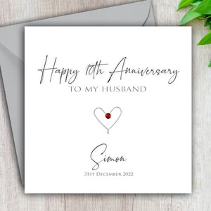 Wedding Anniversary Card for Husband, 20th 25th 30th 35th 40th 45th 50th 55th 60th 70th, ANY YEAR, Card For Him, Wife, Personalised Handmade