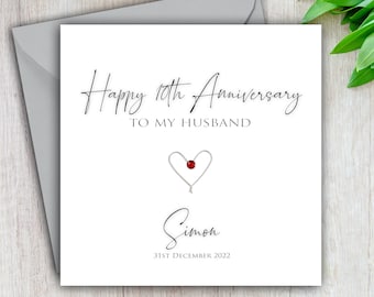 Wedding Anniversary Card for Husband, 20th 25th 30th 35th 40th 45th 50th 55th 60th 70th, ANY YEAR, Card For Him, Wife, Personalised Handmade