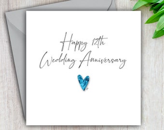 12th Anniversary Card, Silk Wedding Anniversary, Happy Wedding Anniversary, Card For Him, For Her, Couple, Friends, 12 Years Married