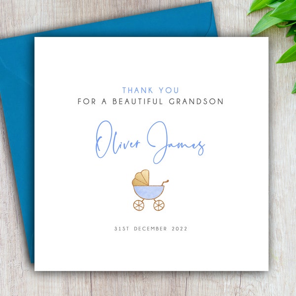 Thank You For New Grandson Card, Beautiful Baby Grandson, Grandchild, Birth of Grandson, Daughter, Son, Daughter in Law, Boy, Personalised