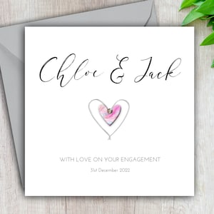 Engagement Card - Personalised & Handmade - Silver Wire Heart and gem for Fiance, Fiancee, Son, Daughter, Couple, Best Friend Wedding