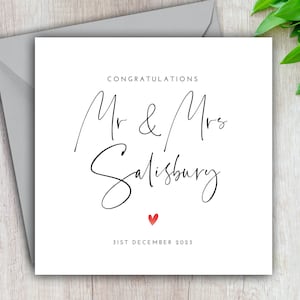 Personalised Wedding Day Card Couple Surname, Congratulations On Your Wedding Day, Marriage, Newlyweds, Mr and Mrs Card, Mr & Mr or Mrs Mrs