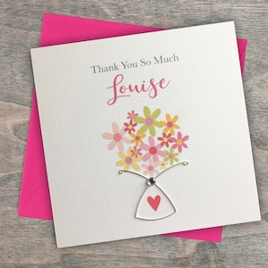 Thank You Card - Personalised & Handmade - Silver Wire Thank you so much for your help Best Friend, Mum, Aunt, Sister, Grandma, Nanny, Wife