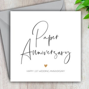 1st Anniversary Card, Paper Wedding Anniversary, Happy 1st Wedding Anniversary, First, Card For Him, For Her, Couple, 1 Year Married