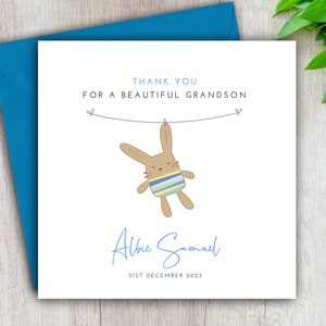 Thank You For New Grandson Card, Beautiful Baby Grandson, Birth of Great Grandson, Daughter, Son, Daughter in Law, Nephew, Boy, Personalised