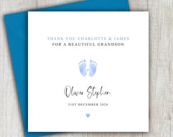 Thank You For A Beautiful Grandson Card, Great Grandson, Grandchild, Birth New Baby, Nephew, Daughter, Son, Daughter in Law, Personalised