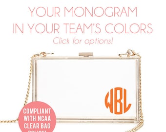 Monogram Clear Clutch, Personalized Clutch, Clear Stadium Bag, Clear Purse, Cute Tailgate Purse, Cute Clear Clutch, Monogram Purse, Clear