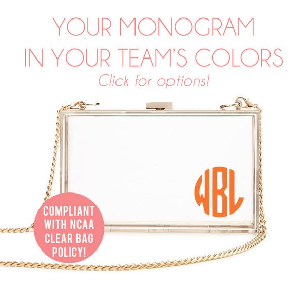 Monogram Clear Clutch, Personalized Clutch, Clear Stadium Bag, Clear Purse, Cute Tailgate Purse, Cute Clear Clutch, Monogram Purse, Clear