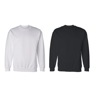 May include: Two crewneck sweatshirts, one white and one black. Both sweatshirts have long sleeves and a relaxed fit.