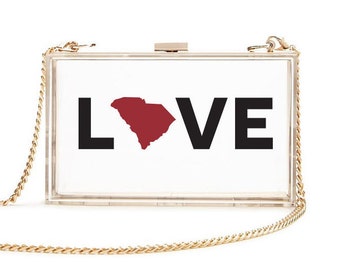 SC Love Clear Clutch, Clear Stadium Bag, Stadium Bag, Clear Bag, Clear Clutch,  Game Day Bag, South Carolina Clutch, Clear Purse, Tailgate