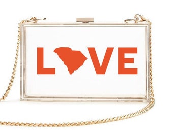 SC Love Clear Clutch, Clear Stadium Bag, Stadium Bag, Clear Bag, Clear Clutch,  Game Day Bag, South Carolina Clutch, Clear Purse, Tailgate