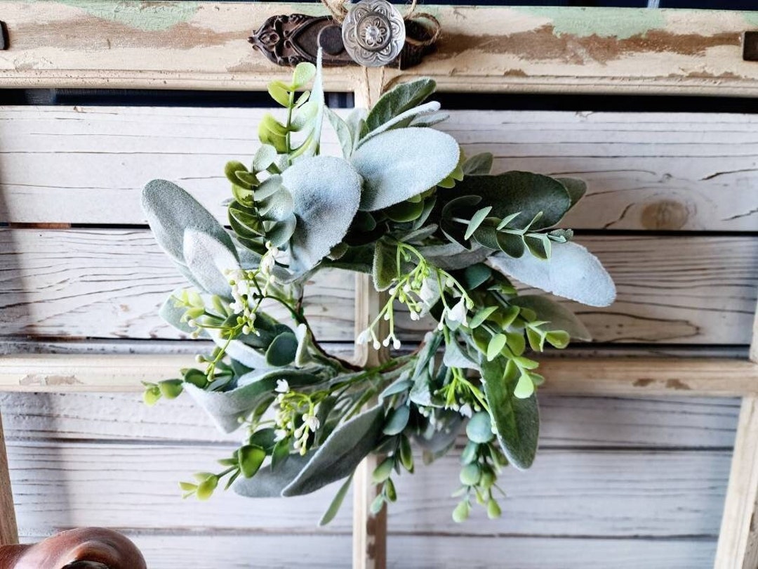 Lambs Ear Farmhouse Mini Wreath Eucalyptus Babys Breath Accent Wreath ...