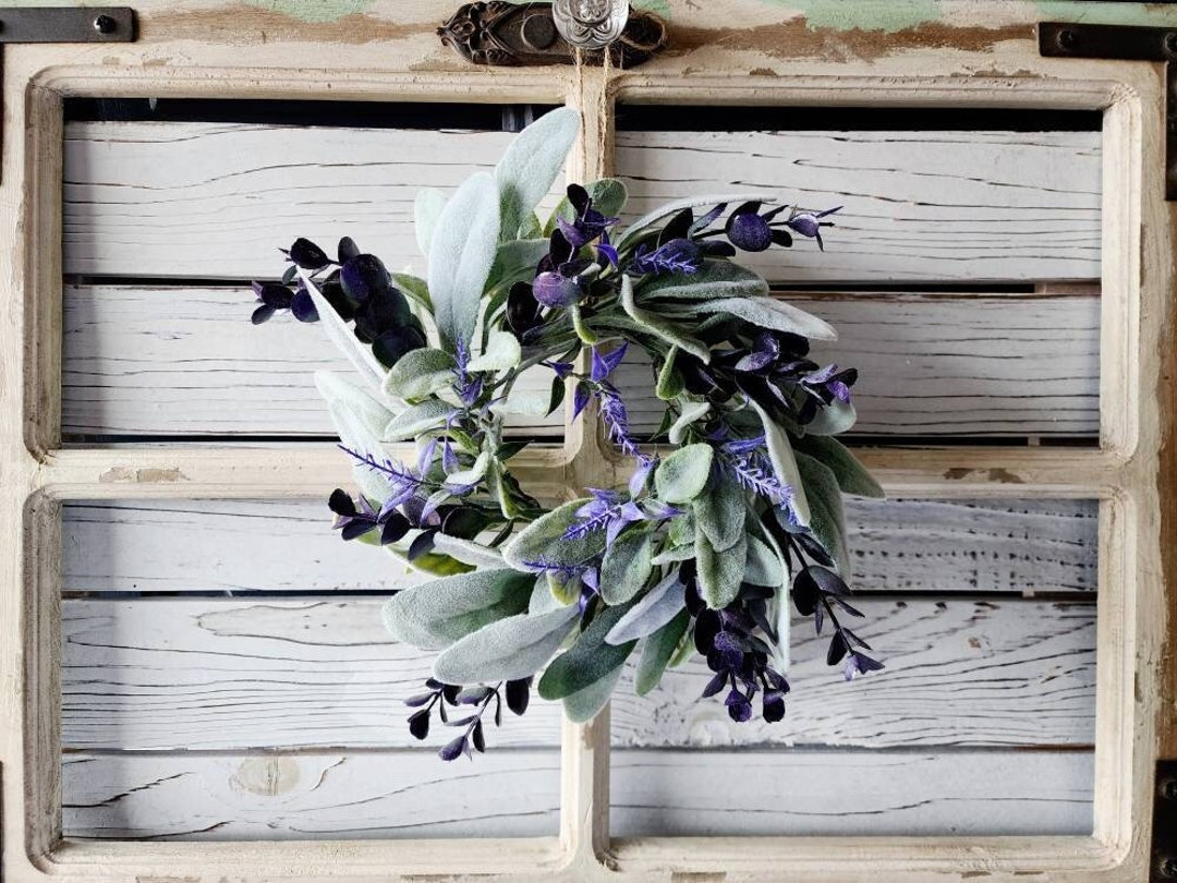 Lambs Ear Farmhouse Dark Purple and Lavender Mini Wreath Eucalyptus ...