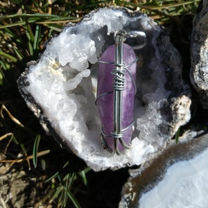 Amethyst crystal wire wrap handmade pendant image 3