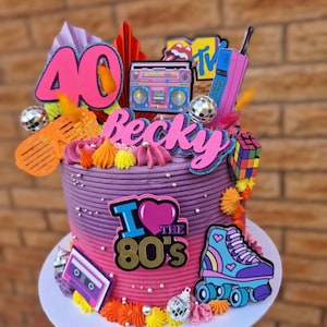 80’s themed Personalised 3D cake topper | Eighties Cake topper, Eighties party, 80’s cake pick, 80’s cake decor, 80’s party decor