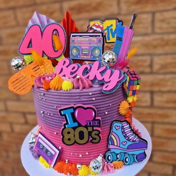 80’s themed Personalised 3D cake topper | Eighties Cake topper, Eighties party, 80’s cake pick, 80’s cake decor, 80’s party decor