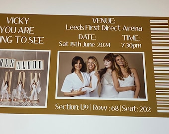 Personalised Girls Aloud Reunion Tour Concert Ticket | Girls Aloud souvenir ticket, Girls Aloud merch, Surprise ticket, Surprise gift