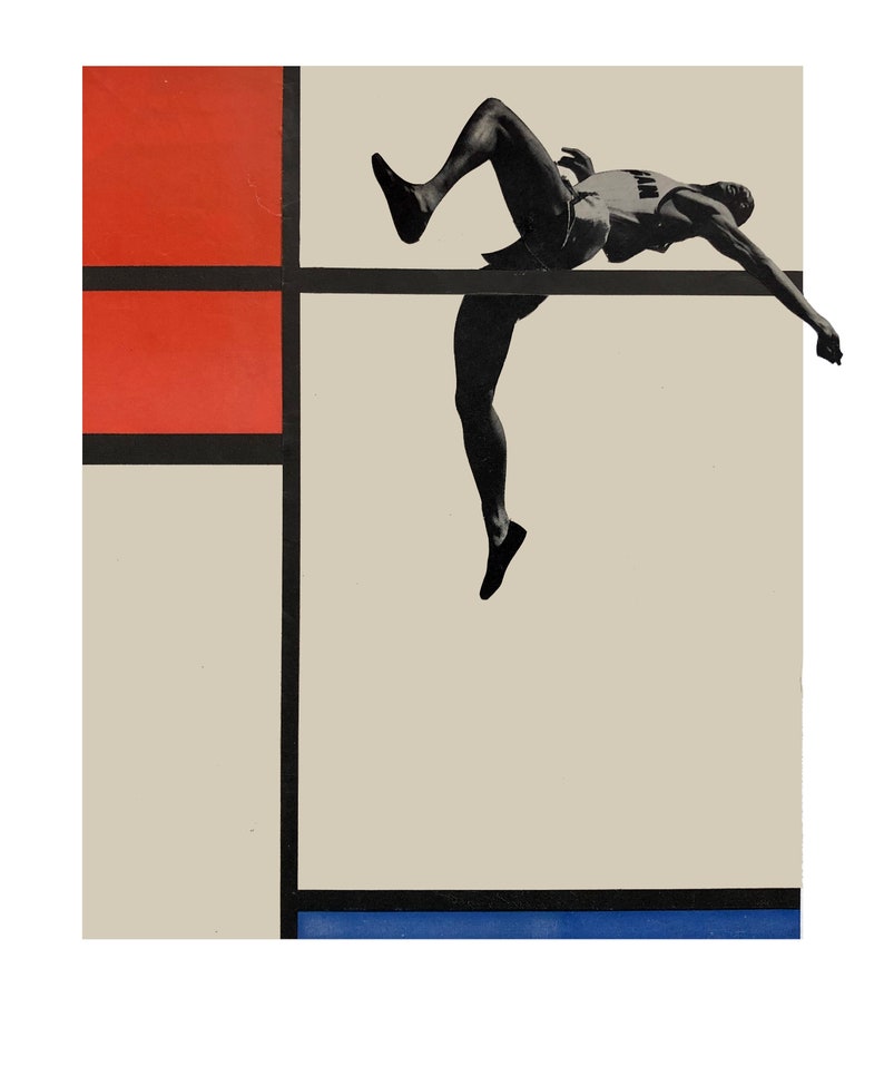 Modrian Jumper Surreal Collage Art Print: Vintage Magazine, High Jump Athlete - Etsy