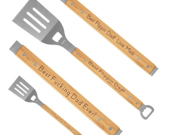 Personalized BBQ Spatula, Engraved Bamboo Grilling Tool, Father's Day Gift