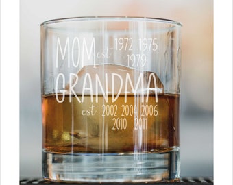 Personalized Mom Grandma Gift, New Grandma Gift, Grandma Est, Grandma Whiskey, Mom Glass, Mom Est 2021, Old Fashioned Rocks Glass, 10 oz