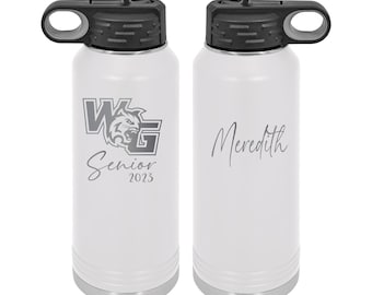 Botella de agua personalizada de 32 oz con pajita, acero inoxidable grabado con láser