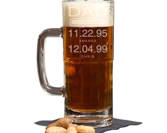 Personalized Gift for Dad Father's Day Gift Beer Glass Gift from Daughter Gift from Son Established Date Beer Mug Glass -22 oz