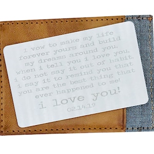 Votos matrimoniales personalizados, tarjeta de billetera grabada, te amo, mensaje personalizado, regalo para ella, regalo para él, tarjeta de billetera de metal