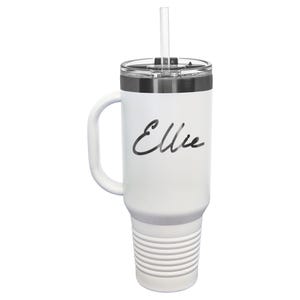 Large Bling Travel Mug, Monogram Tumbler with Handle, Personalized Tumbler with Handle, 40oz Stainless Steel Tumbler with Straw