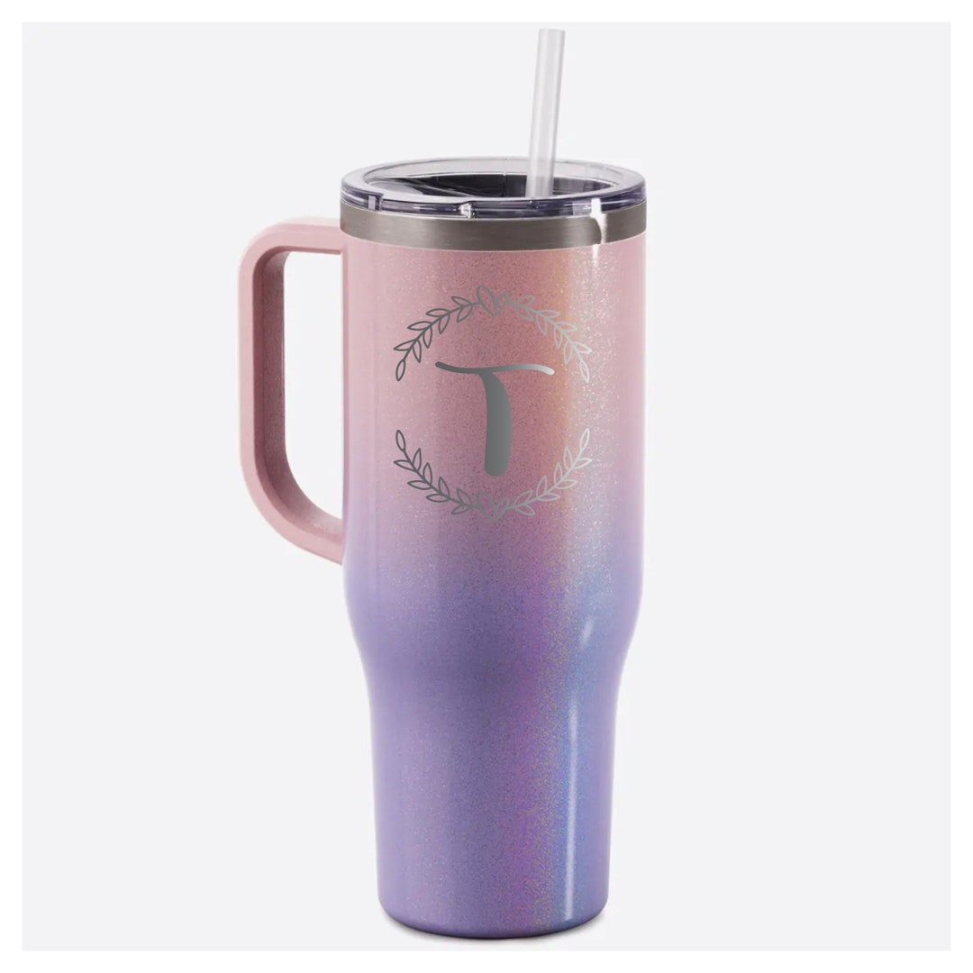 Large Bling Travel Mug, Monogram Tumbler With Handle, Personalized Tumbler With Handle, 40oz