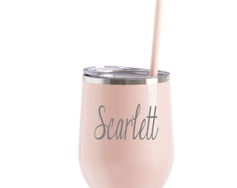 Custom Engraved Wine Tumbler with Lid & Straw, Stainless Steel 12oz