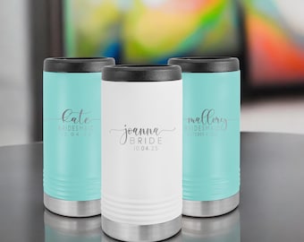 Personalized Skinny Can Cooler: Stainless Steel Bachelorette Party Favor