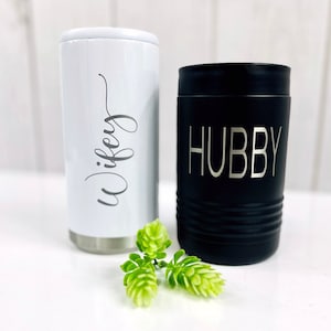 Personalized Wedding Hubby Wifey Can Beverage Holder Party Gift