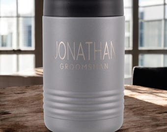 Personalized Groomsman Can Cooler: Engraved Stainless Steel 4-in-1 Drink Holder