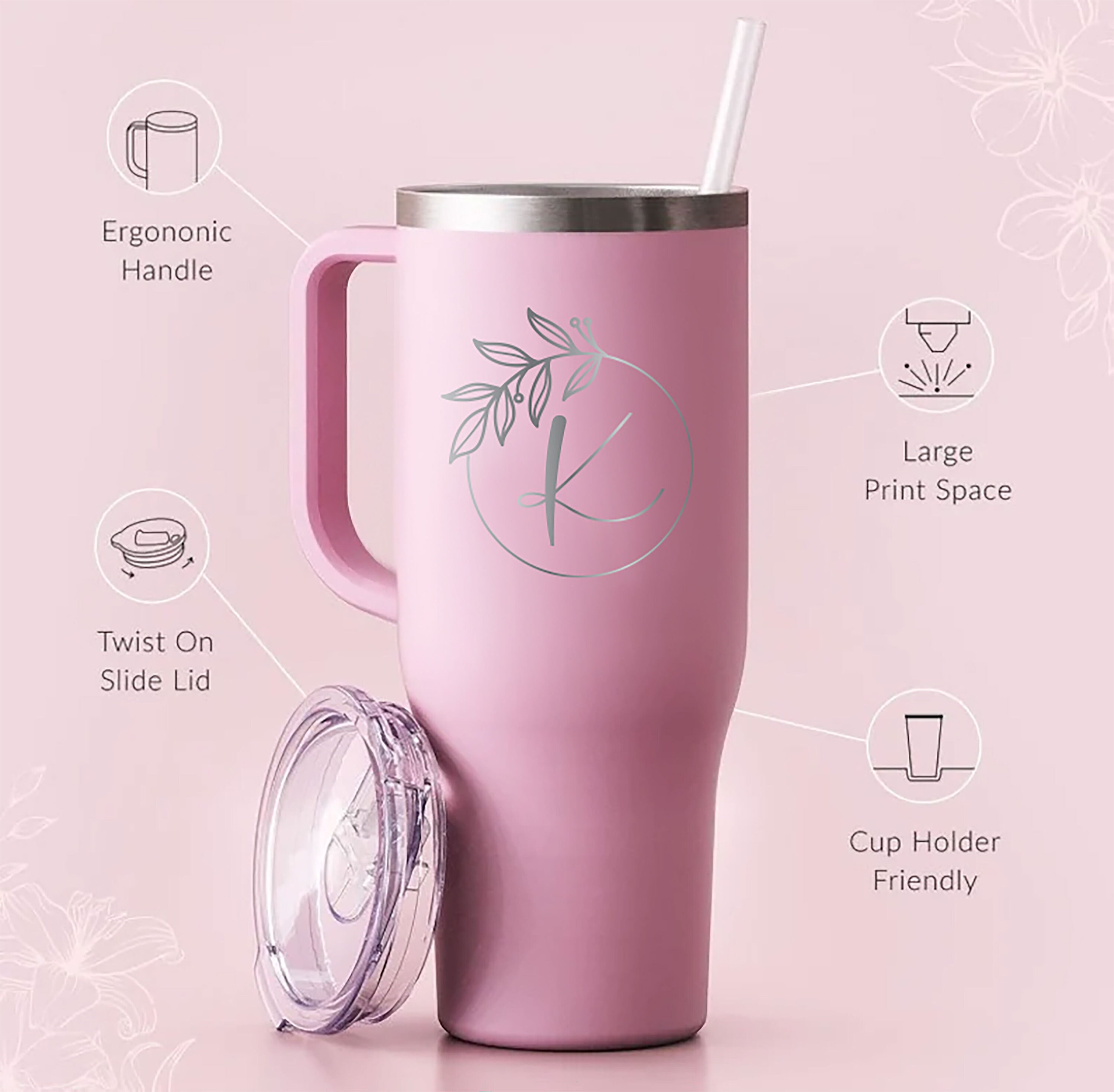 40oz Tumbler With Handle, 40 Oz Travel Mug, 40 Oz Charger Personalized, 40  Oz Tumbler With Name, Engraved Tumbler for Mom, Gift for Teacher -   Hong Kong