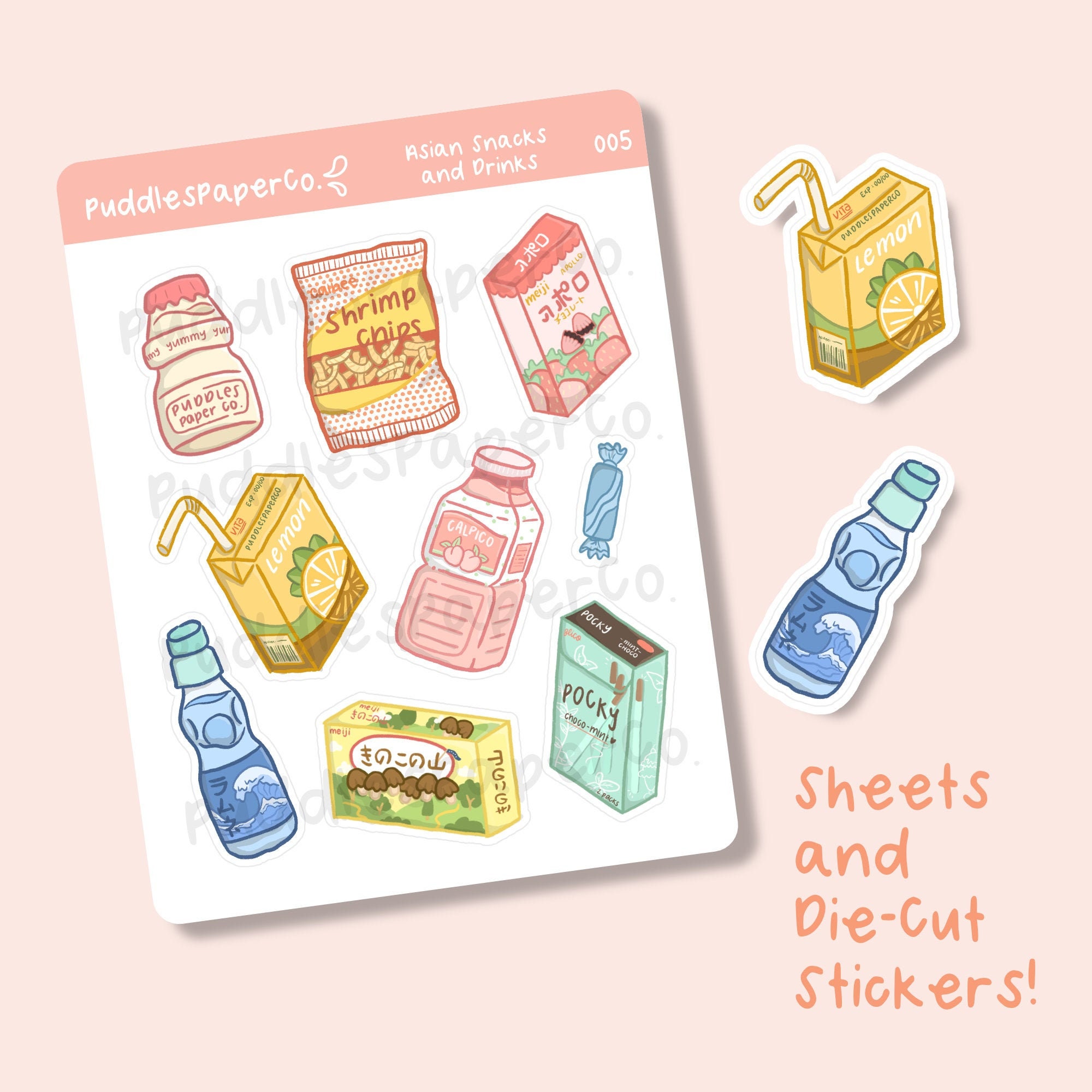 Yummy Asian Snack and Drink Stickers (Matte Sheet) - for Bullet Journ…