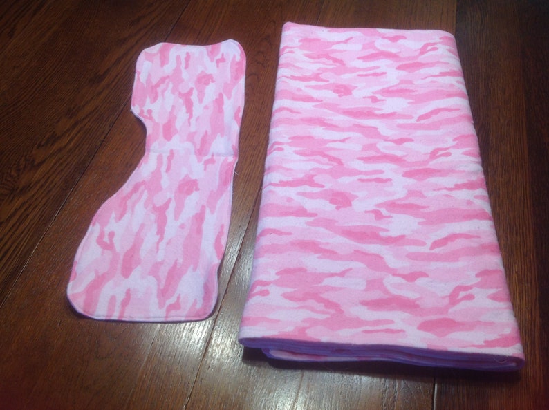 Combo Set Pink Camouflage Camo Baby Girl Receiving Blanket Burp Cloth Flannel Handmade Baby Shower Gift