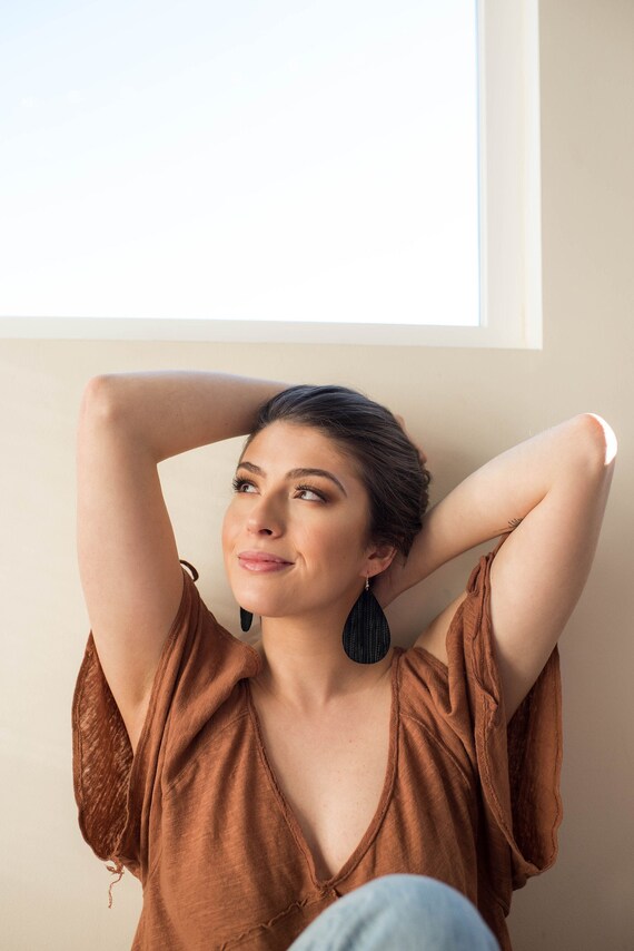 Ebony Weave Genuine Leather Teardrop Style Earrings Free Etsy