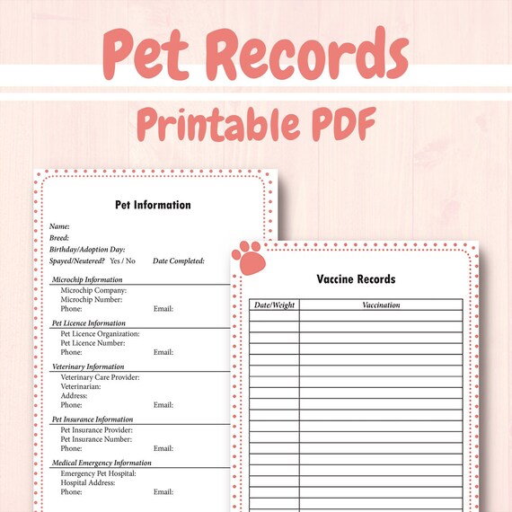 Pet Records NEW Pages Added PDF Download Etsy