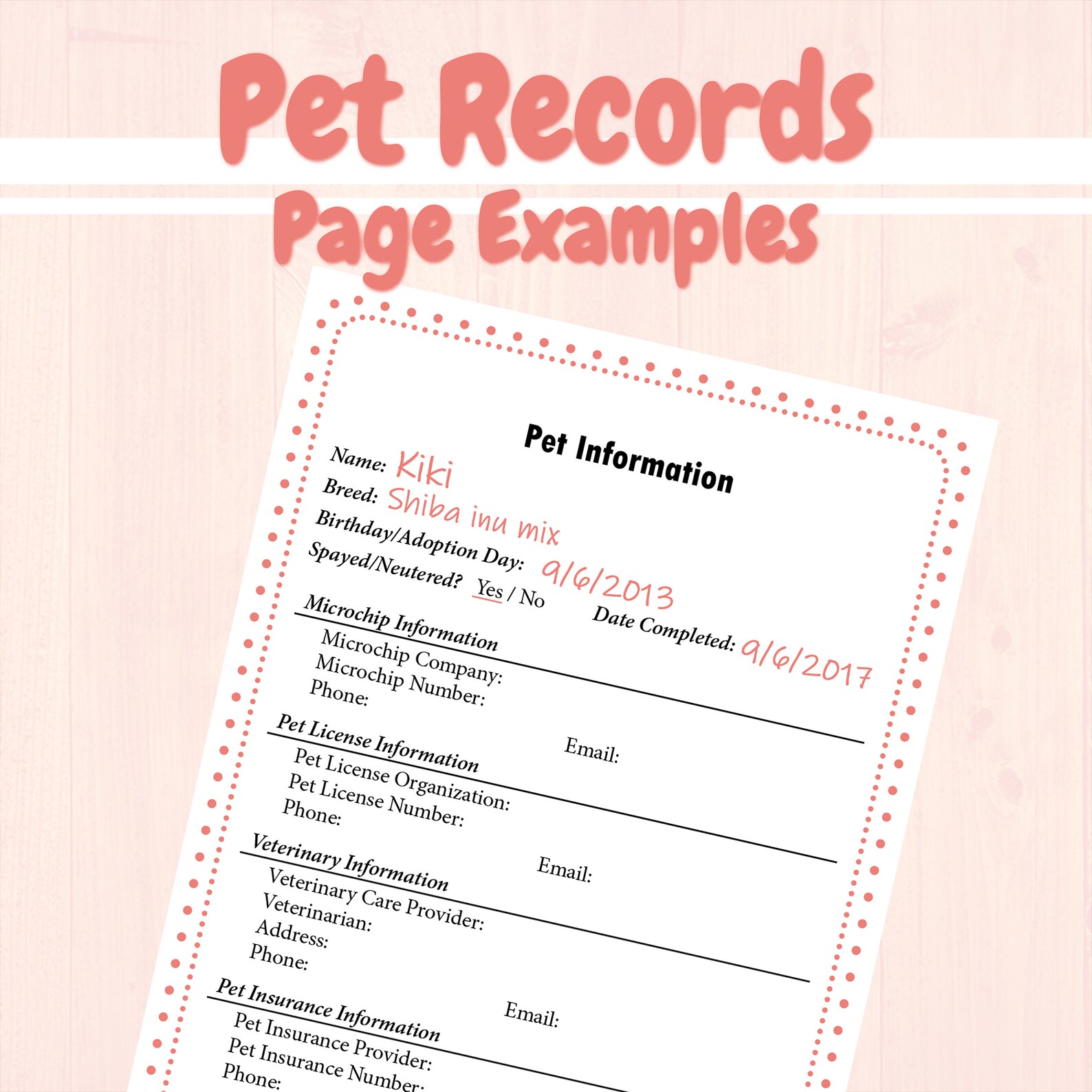 Pet Records NEW Pages Added PDF Download | Etsy