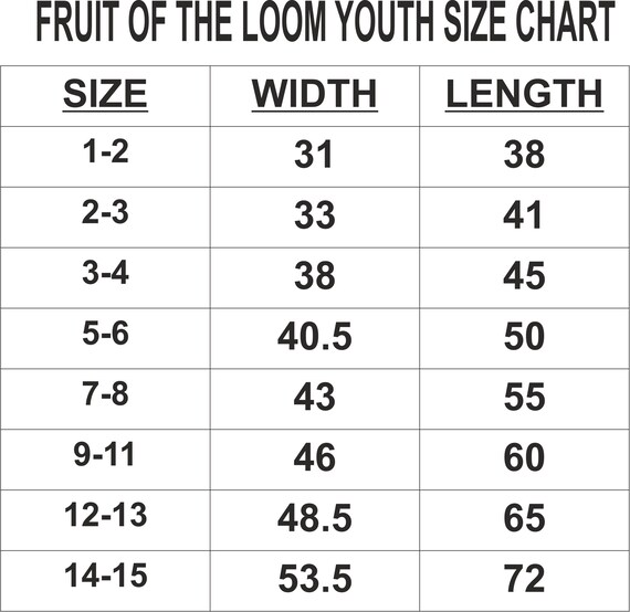 fruit of the loom youth shirt size chart
